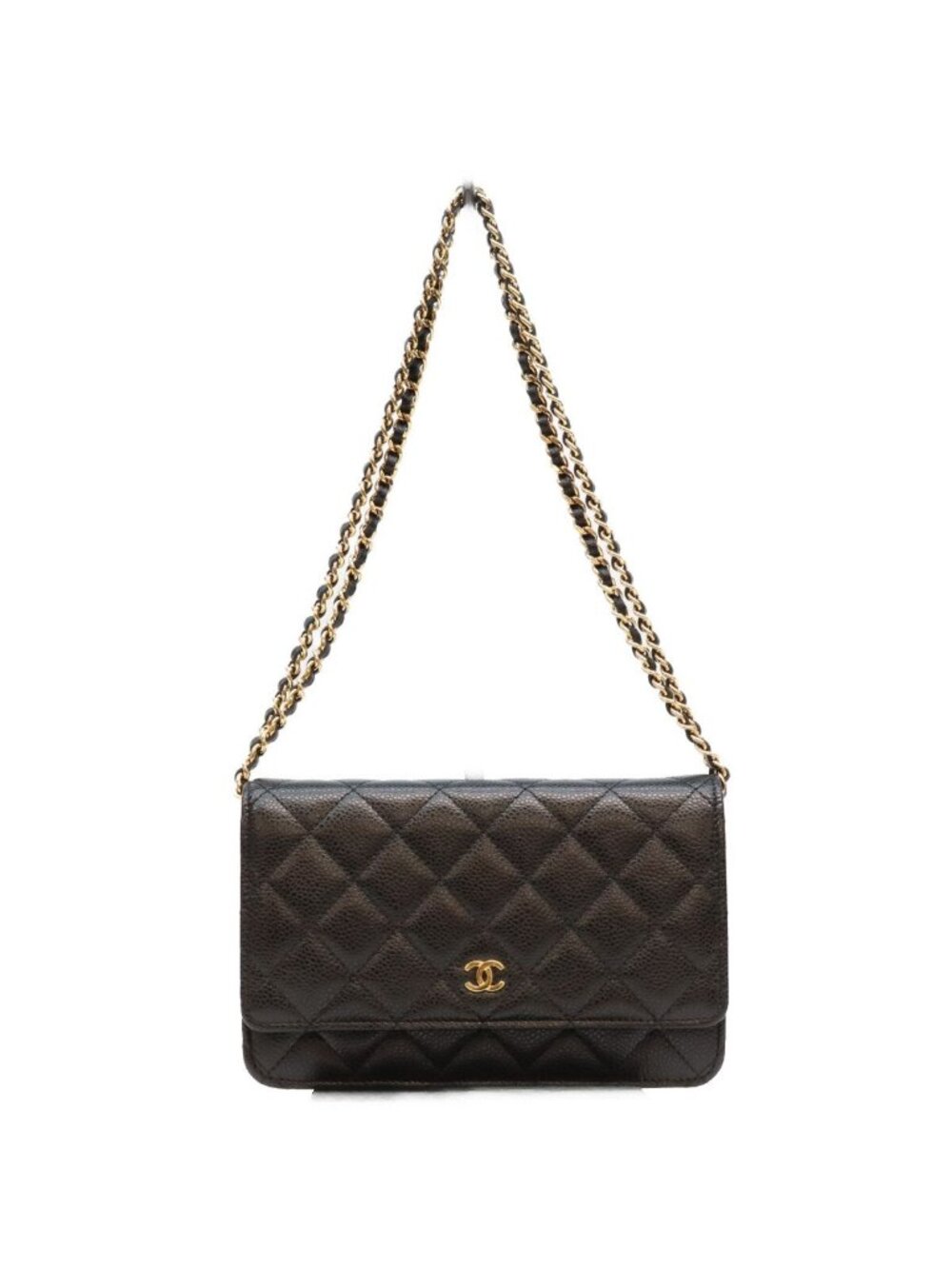 Chanel Black Tamless Classic Caviar Chain Wallet Shoulder Bag